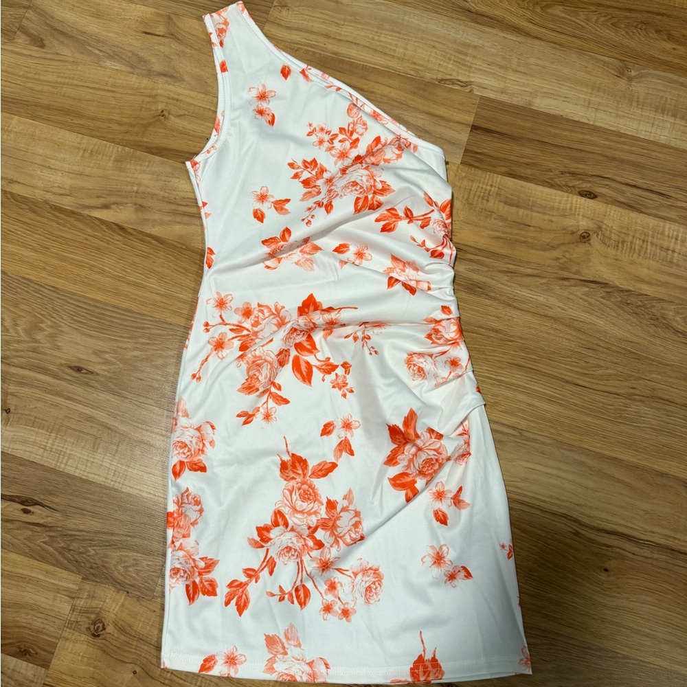 SHEIN One-Shoulder Dress with Orange Floral Design